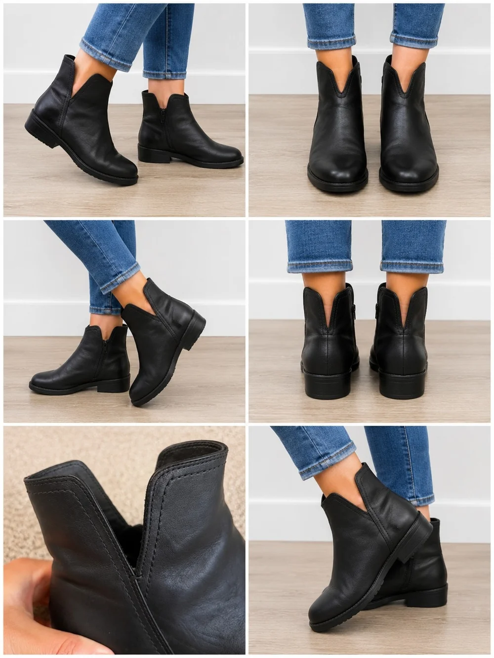 Vince Black Leather Ankle Boots Side Zip Lug Sole Chelsea Booties Women's 7.5